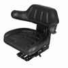 photo of Black vinyl covered molded cushions. Adjustable weight suspension from 132-300 lbs.Includes hydraulic shock absorber. Adjustable base angle. Slide travel of 8-3\4 . Overall Height: 20.5 . Width: 21.75 . Seat Height: 9.5  Depth: 21.25 . Multiple hole mounting pattern.