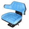 photo of BLUE Universal application leatherette suspension seat. For most compact, agricultural and industrial tractors. Adjustable base for 5 different mounting angles, internal suspension weight adjustment, special slotted base for mounting holes adjustments of approximately 2-1-2 inches forward\rear, adjustable slide track. IMPORTANT: THESE SEATS FIT MOST TRACTORS, BUT NOT ALL. PLEASE LOOK CLOSELY AT THE DIMENSIONS ON THE PICTURE BEFORE ORDERING TO BE SURE IT WILL FIT YOUR TRACTOR. Color is BLUE.