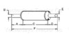 photo of A= 9 inch inlet length, B= 3-7\16 inch inlet inside diameter, C= 20-1\2 inch shell length, D= 2-3\4 inch outlet length, E= 3-1\2 inch outlet outside diameter, F= 32 inches overall length. For tractor models (1130 with T-354 diesel engine), (1100 with 354 diesel engine).
