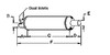 photo of A= 2-3\4 inch inlet length, B= 2-1\2 inch inlet inside diameter, C= 36 inch shell length, D= 3 inch outlet length, E= 3 inch outlet outside diameter, F= 41 inches overall length. For tractor models (1500, 1800 all late models with Cat Diesel Engine), (1505, 1805 with Cat Diesel Engine).