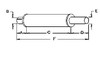 photo of Round body 5-1\2 inch shell diameter, A= 3-1\4 inch inlet length, B= 3-1\2 inch inlet inside diameter, C= 28-3\4 inch shell length, D= 10 inch outlet length, E= 3-1\2 inch outlet outside diameter, F= 42 inches overall length. For tractor models (1170, 1175, 1270 all with D451T engine), (1370 with D504T engine).