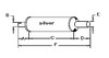 photo of Round body 4-1\4  shell diameter, A= 2-3\4  inlet length, B= 2-1\8  inlet I.D., C= 13-1\2  shell length, D= 2-1\4  outlet length, E= 2-1\4  outlet O.D., F= 18-1\2  overall length. For tractor models (430, 530 SN# 8191148 and up with gas or SN# up to 8262800 with diesel), (530 industrial), (600 with as or diesel from 1957-1958).