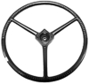 photo of For D10, D12, D14, D15, D17, D19, D21. Steering Wheel. 17 1\2 inch diameter, splined hub. Black Plastic with Covered Spokes. Diamond Center AC Logo available as part number R3996. Also replaces 232033.