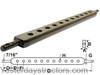 photo of Universal Category I Drawbar Measures: (A) 1-3\16 inches thick, (B) 2-3\8 inches wide, (C) 30-1\8 inches center to center on lower link pins, (D) 2-1\16 inches from center of pin to edge of body, (E) 2-3\8 inches from body edge to center of first body hole, (F) 2-1\8 inch center to center between holes, (G) 7\8 inch end pin, (H) Eleven 25\32 inch holes.