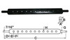 photo of Universal Category II Drawbar Measures: (A) 1-1\4 inches thick, (B) 3 inches wide, (C) 30-3\4 inches center to center on lower link pins, (D) 2-3\8 inches from center of pin to edge of body, (E) 3 inches from body edge to center of first body hole, (F) 2 inch center to center between holes, (G) 1-1\8 inch end pin, (H) Eleven 3\4 inch holes.