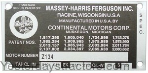 Massey Ferguson 203 Engine Serial Number Tag MFSNTAG