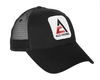 photo of Solid black hat with mesh back and plastic snap size adjuster featuring the new Allis Chalmers logo.