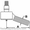photo of Used on Massey Ferguson 235 with Standard Straight front axle, this measurements on this drag link end are A - 3.312 inches, B - 0.687 inches 18 RH thread. Replaces Massey Ferguson part numbers 1043489M1, 1056235M91