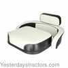photo of Black & White Vinyl Steel Core. Seat 4  Cushion. Backrest 2  Cushion. Wrap around backrest 2  cushion. Vertical Action. Hardware not included. Compatible with International Tractor(s) Hydro 70, Hydro 86, Hydro 100, 504, 544, 656, 666, 686, 706, 756, 766, 806, 826, 856, 966, 1066, 1206, 1256, 1456, 1466, 1468, 1566, 1568, 2504, 2544, 2656, 2706, 2756, 2806, 2826, 2856, 4100, 4156 (4WD), 4166 (4WD), 4186 (4WD)