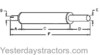 photo of Round body 4-1\4 inch shell diameter, A= 4-3\4 inch inlet length, B= 2-3\4 inch inlet inside diameter, C= 15 inch shell length, D= 6-1\2 inch outlet length, E= 2-3\4 inch outlet outside diameter, F= 26 inches overall length. For tractor models F20, F30, W30 all with gas engine, (TD18 with diesel engine).