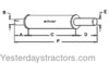 photo of Round body 6  shell diameter, A= 2  inlet length, B= 2-3\8  inlet I.D., C= 14  shell length, D= 5  outlet length, E= 2-1\2  outlet O.D., F= 21  overall length. For tractor models MH55, MH55K, MH555 all from 1942 to 1957.