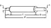 photo of Round body 3-1\4 inch diameter, A= 2-3\4 inch inlet length, B= 1-3\8 inch inlet inside diameter, C= 12-1\2 inch shell length, D= 6-3\4 inch outlet length, E= 1-1\2 inch outlet outside diameter, F= 22 inches overall length. For model Cub Lo-Boy.