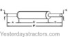 photo of A= 16 inch inlet length, B= 2.125 inch inlet inside diameter, C= 20.50 inch shell length, D= 13 inch outlet length, E= 2.25 inch outlet outside diameter, F= 49 inches overall length. For tractor models 265, 275, 290, 30D, 362, 362N, 372, 382, (382N serial number B18009 and up), 565, 575, 590. Replaces 1675390M91, 1675390M92, 1673835M91, 1673835M92.