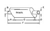 photo of A= 7-1\2 inch inlet length, B= 3-1\2 inch inlet inside diameter, C= 23-1\2 inch shell length, D= 4 inch outlet length, E= 3-1\2 inch outlet outside diameter, F= 34-1\4 inches overall length. For tractor models 1100, 1130 both with 354 diesel engine.