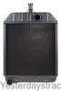 photo of Radiator with oil cooler for MF 285 tractor, serial number 9A298063->. Core size: 18.125 inches wide, 18.375 inches high, 3 rows of tubes (replaces 4 rows with no performance problem), 8 fins per inch.