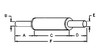 photo of A= 7 inch inlet length, B= 1-3\8 inch inlet inside diameter, C= 12-3\4 inch shell length, D= 9-1\4 inch outlet length, E= 1-1\2 inch outlet outside diameter, F= 29 inch overall length. For tractor models B, C, CA all with long type underhood.
