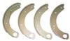 photo of 4 brake shoes with linings bonded for 20, TO35, 35, F40, 50, 135, 150, M230, MF235 Standard and Orchard, MF245, (2 wheel set). Replaces 830480M93, 830480M92, 830480V93