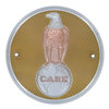 photo of This Sunburst - Eagle Emblem has a 4-3\8  Outside Diameter. It is Injection-molded Plastic. Fits: (300, 301, 302, 310, 311, 312, 320, 350, 351, 400, 401, 402, 403, 405, 410, 411, 412, 413, 414, 415, 420, 425 all 1956 through 1958), (600, 610, 620 all 1956), SUPER 400 (1956 THRU 1958). Replaces: A7600