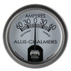 photo of This amp gauge has the  Allis-Chalmers  logo printed on the face. It fits the following tractor models B, C, CA, D10, D12, D14, D15, D17, D19, D21, 160, 170, 175, 180, 190, 190XT, 200, 210, 220. It is meant to be used on systems that have been converted to 12 volts. It has a white face, chrome bezel, and it reads 60-0-60. Replaces 70254407, 254407