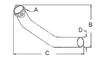 photo of A= 2 bolt inlet, B= 14  vertical length, C= 26  horizontal length, D= 2-1\2  outlet O.D.. Used with manifold A5751R and mufflers R21826R, AR20450 & AA2214R. Replaces AA6742R. For tractor models (620, 630 1956-1958 Row crop & standard models).