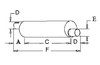 photo of Round body 9 inch shell diameter, A= 1-1\2 inch inlet length, B= 3 inch inlet inside diameter, C= 27-1\2 inch shell length, D= 3 inch outlet length, E= 3 inch outlet inside diameter, F= 32 inch overall length. For tractor models (A64, A66 both from 1974 to 1983).