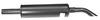 photo of For Industrials 550, 555A, 555B, 655, 655A. All 1975-1988. Horizontal muffler. 5 1\2 inch round body, inlet 1 7\8 inch inside diameter, outlet is bent pipe, overall 55 inches in length. Inlet is offset.
