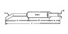 photo of Round body 5-1\2 inch shell diameter, A= 3-3\4 inch inlet length, B= 1-7\8 inch inlet inside diameter, C= 26 inch shell length, D= bent pipe, E= 2 inch outlet outside diameter, F= 60 inches overall length. For model 550 from 1975 to 1978 with 3 cylinder gas or diesel engine.