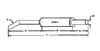 photo of Round body 5-1\2 inch shell diameter, A= 3-3\4 inch inlet length, B= 1-7\8 inch inlet inside diameter, C= 26 inch shell length, D= bent pipe, E= 2 inch outlet outside diameter, F= 60 inches overall length. For model 550 from 1975 to 1978 with 3 cylinder gas or diesel engine.