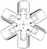 photo of This 6 blade fan is for tractor models 2000, 4000, 600, 800, 900. This 6 blade fan has a .5 inch pilot hole, 3.15 inch 4 hole mounting center, 15.5 inch outside diameter.