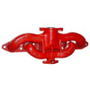 photo of Manifold for the C-123, C-135, C-146, C-153 gas engines in models: 130, 140, 20, 230, 240, 330, 340, 404, 2404, 424, 2424, 444, 2444 (T-4, T-5, T340 and 500 Crawler). Uses threaded exhaust fitting. Replaces part numbers 366305R11, 369645R21, 369645R22, 388584R11, 388584R21. Does not include gaskets set available as part number 352014R1. Does not include short exhaust pipe available as part number R0056P. 2-3\8 inch center-to-center carburetor mounting holes, 1-3\16  outside diameter exhaust ports at cylinder head. MAY OR MAY NOT COME PAINTED PER PICTURE.