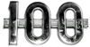 photo of For 100. This Side Emblem  100 , measures 3 1\2 inches wide and 1 7\8 inches tall. Made of Stainless Steel. Includes Clips. Price is for 1 piece for 1 side. Replaces 362509R1