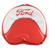 photo of Seat Cushion. Deluxe with 2 inches of foam padding. For all Ford Tractors with 19 inch wide Steel Pan Seat. This seat cushion is red and white with a FORD script logo.