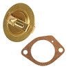 photo of This is a 160 degree Thermostat with Gasket. It is used on Ford Compact models 1000, 1500, 1600, 1700, 1900, 1910, 2110. Also used on Skid Loaders CL45, CL55. Replaces part numbers SBA145206011, 83932808, SBA145206010, 83920279