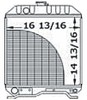 photo of For model 1710. Radiator. Core measures 14.812 inches high, 16.812 inches wide. Filler cap is top center. Top hose connection is left, bottom is left.