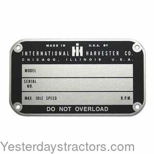 Farmall Super H International Decal Serial Number Tag - Later Style 168699