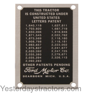 Ford 9N Data Plate 9N14001