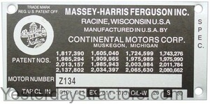 Ferguson 35 Engine Serial Number Tag MFSNTAG