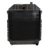 photo of Radiator with Oil Cooler. Core measures 19.937 inches high, 20.00 inches wide, 3 rows of tubes, 10 fins per inch. Inlet 1 1\2 Inches, outlet 1 3\4 inches. For tractor models (6710 with Air Conditioning), (7700, 7710 with or without Air Conditioning). Replaces E1NN8005EA15M, D6NN8005F, D5NN8005T, D5NN8005B.
